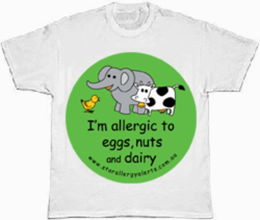 I'm allergic to eggs, nuts and dairy - kid's allergy alert t-shirt image 0
