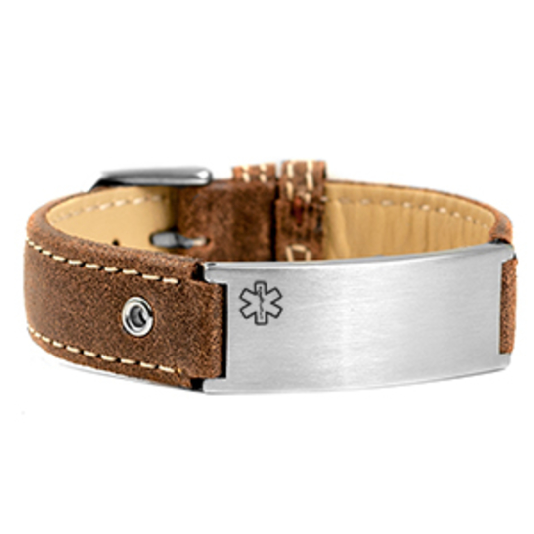 Casual Brown Leather Medical Alert Bracelet image 0