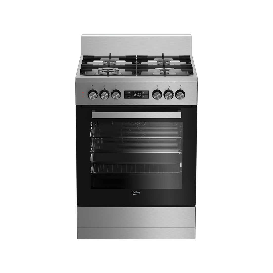 BEKO 60CM MULTI-FUNCTION FREESTANDING GAS/ELECTRIC STAINLESS STEEL COOKER image 0