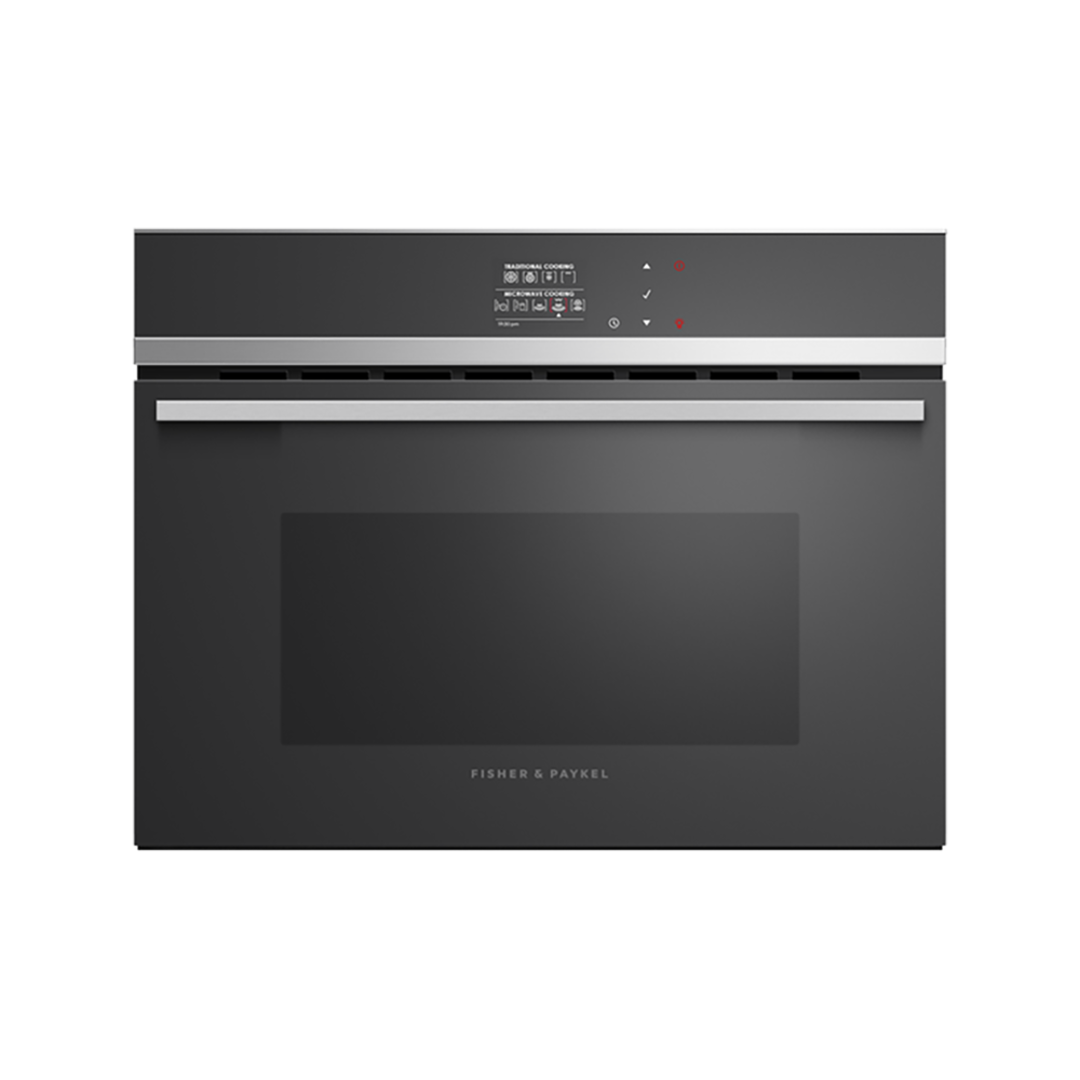 FISHER & PAYKEL 60CM BLACK GLASS & STAINLESS STEEL COMBINATION MICROWAVE OVEN image 0