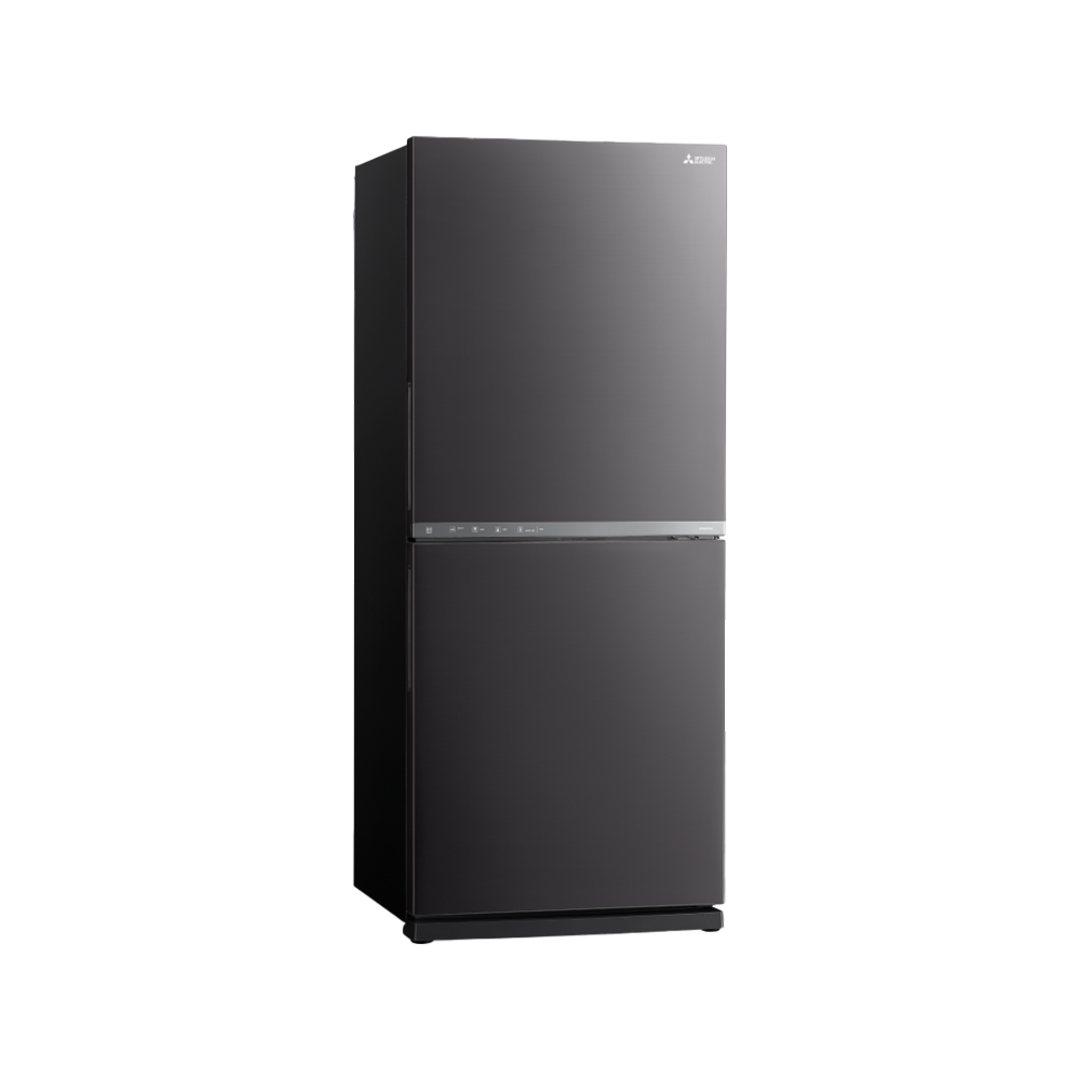 mitsubishi electric 421l black silver bottom mount fridge freezer image 0