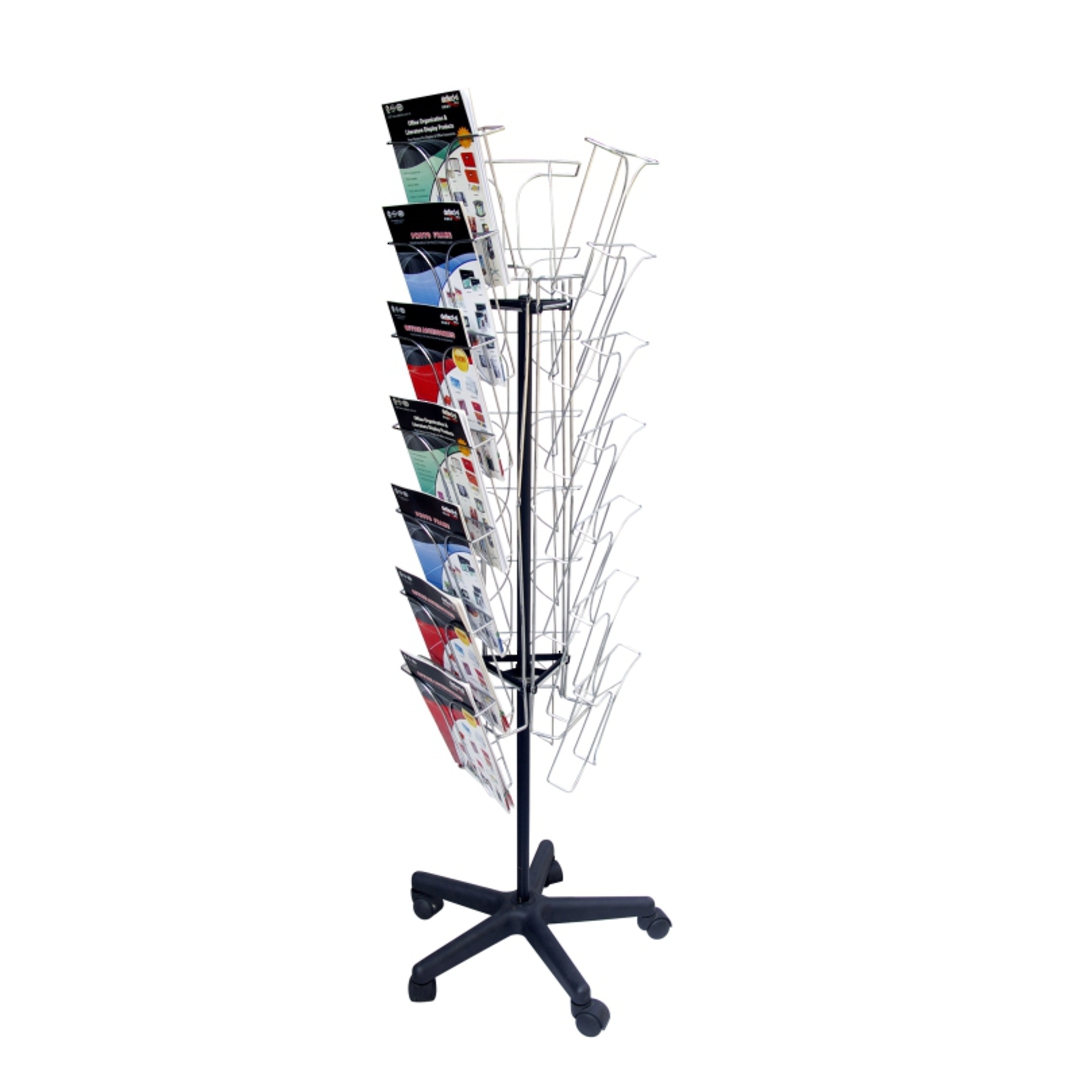 Chrome Wire Literature Holder Rotating Floor Stand A4 21 -pocket 7 Tier 3-sided image 0