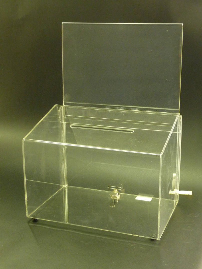 (66601) Ballot Box, Clear,  with Key Lock & A5 Landscape Sign Holder image 0