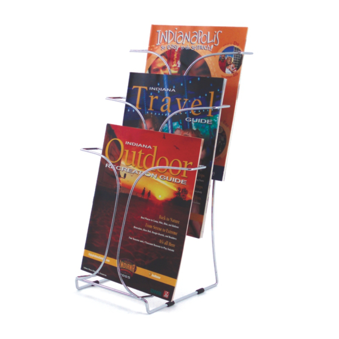Chrome Wire Literature Holder Free Standing A4 3-pocket 3 Tier x 1 Wide image 0