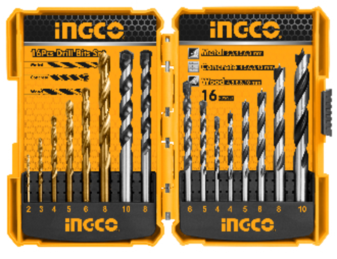 Ingco 16 Piece Metal, Concrete and Wood Drill Bits Set image 1