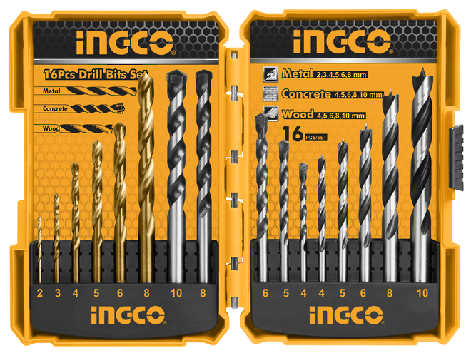 Ingco 16 Piece Metal, Concrete and Wood Drill Bits Set image 0