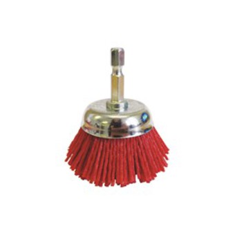 BRUSH CUP 50mm x 1/4" HEX SPINDLE RED NYLON JOSCO image 0