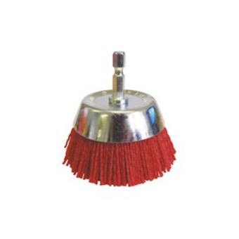 BRUSH CUP 75mm x 1/4" SPINDLE RED NYLON JOSCO image 0