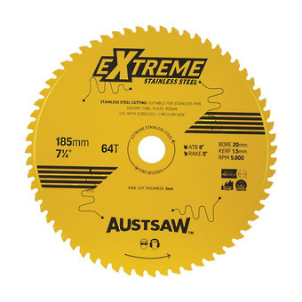 BLADE TCT STAINLESS 185mm x 20 x 52T AUSTSAW EXTREME image 0