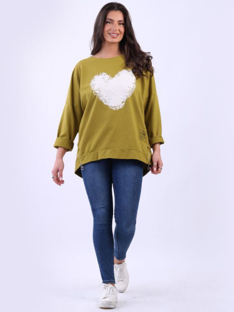 Fingerprint Cotton Heart Sweater Olive image 1