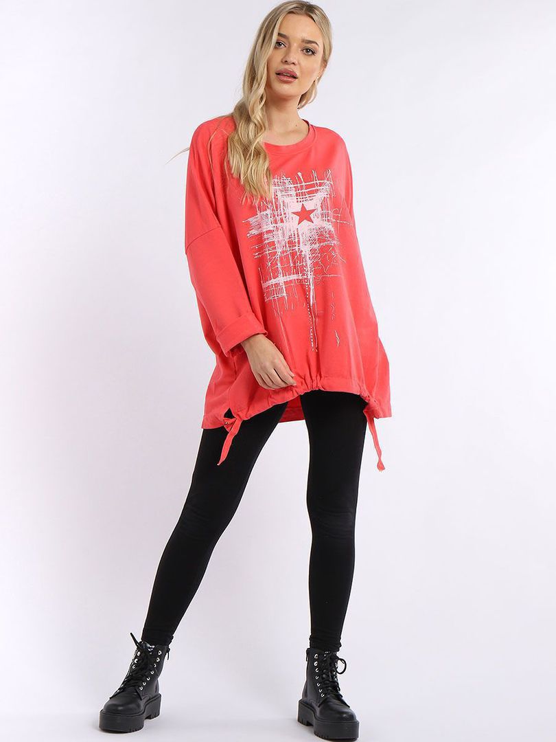 Starburst Cotton Sweater Coral "Made in Italy" image 1