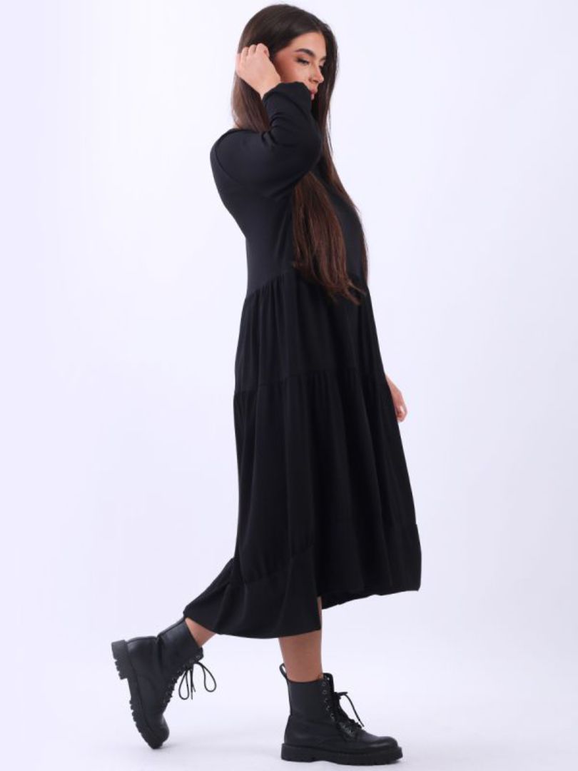 Matilda Tiered Dress Long Sleeved Black image 2