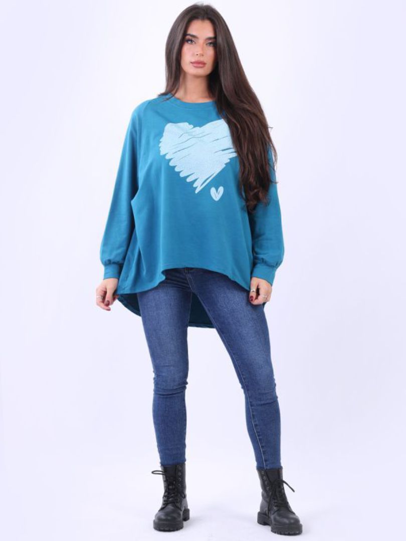 Scribble Shimmery Heart Sweater Teal image 1