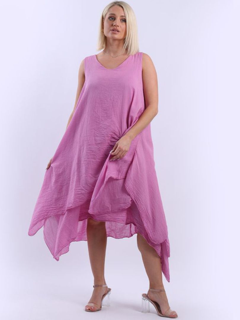 Valentina Ruched Hem Cotton Dress Flamingo Pink image 1