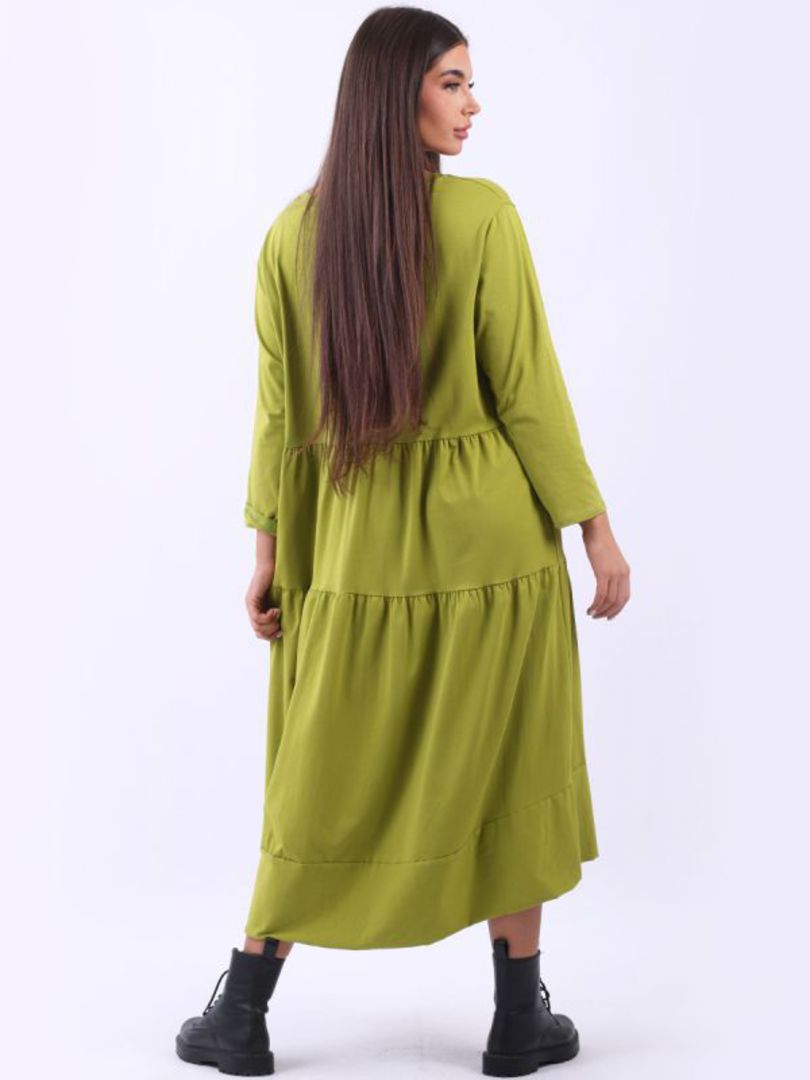 Matilda Tiered Dress Long Sleeved Lime image 3