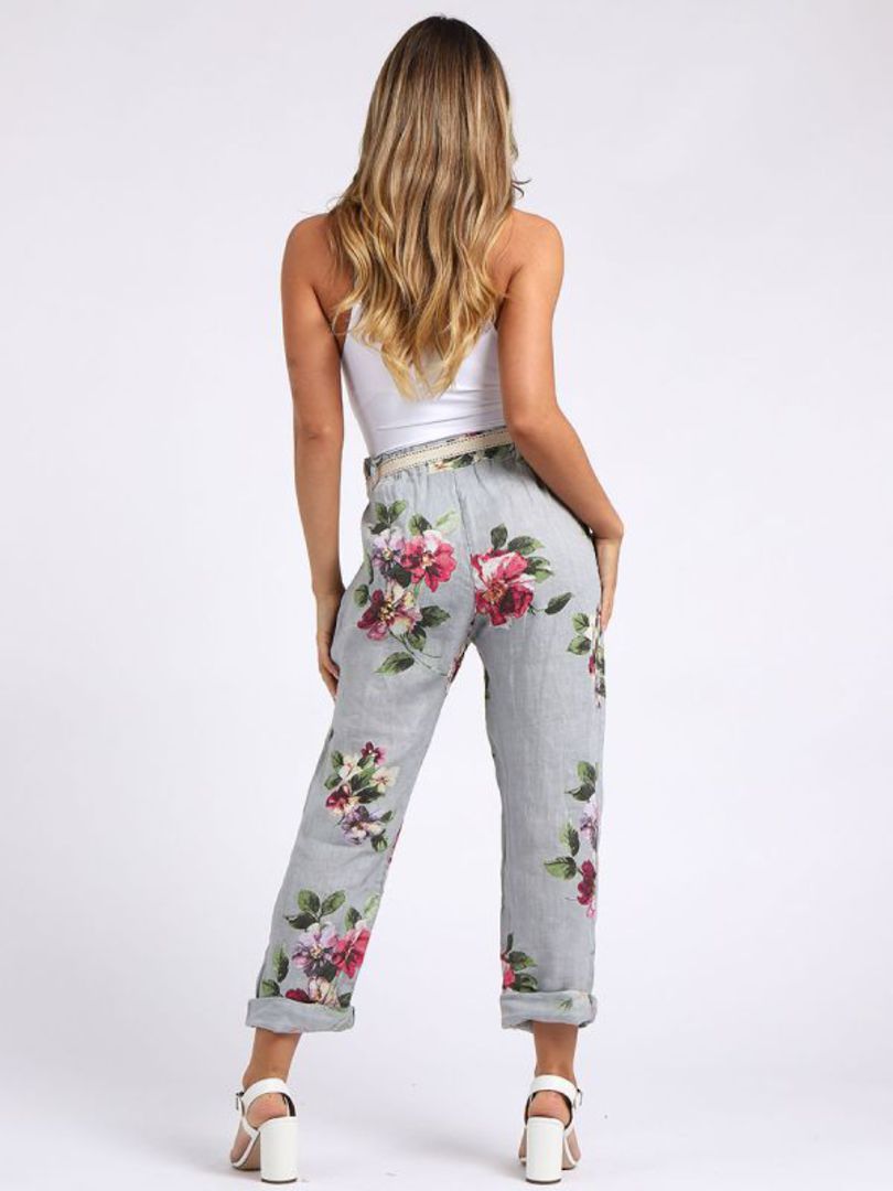 Marcella Linen Trousers Floral Grey image 3