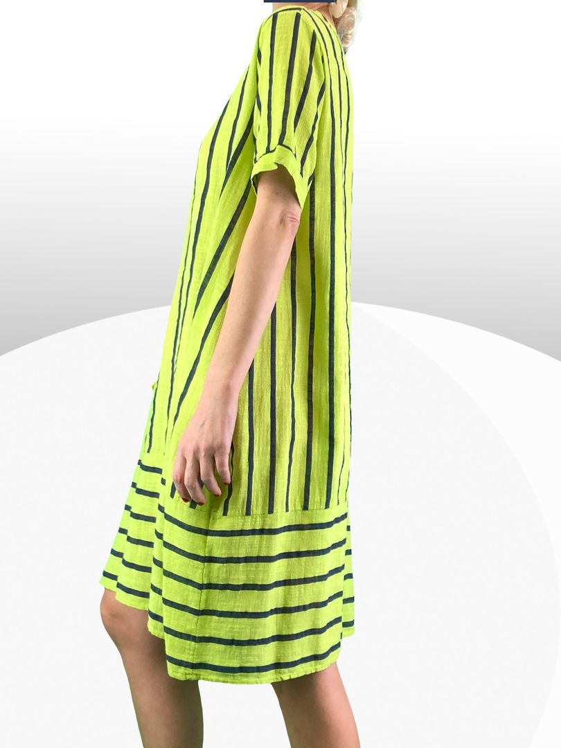Evie Stripe Cotton Dress Lime Made In Italy image 3