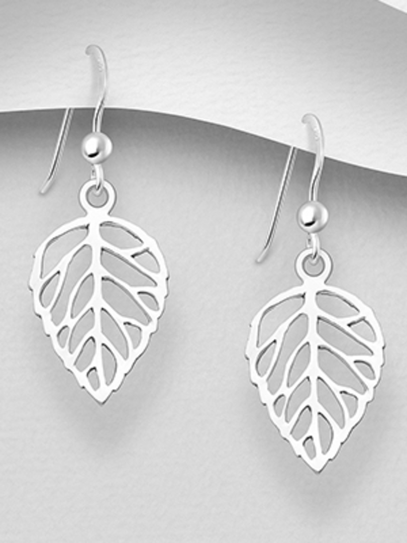 Sterling Silver Stencil Leaf Earrings image 0