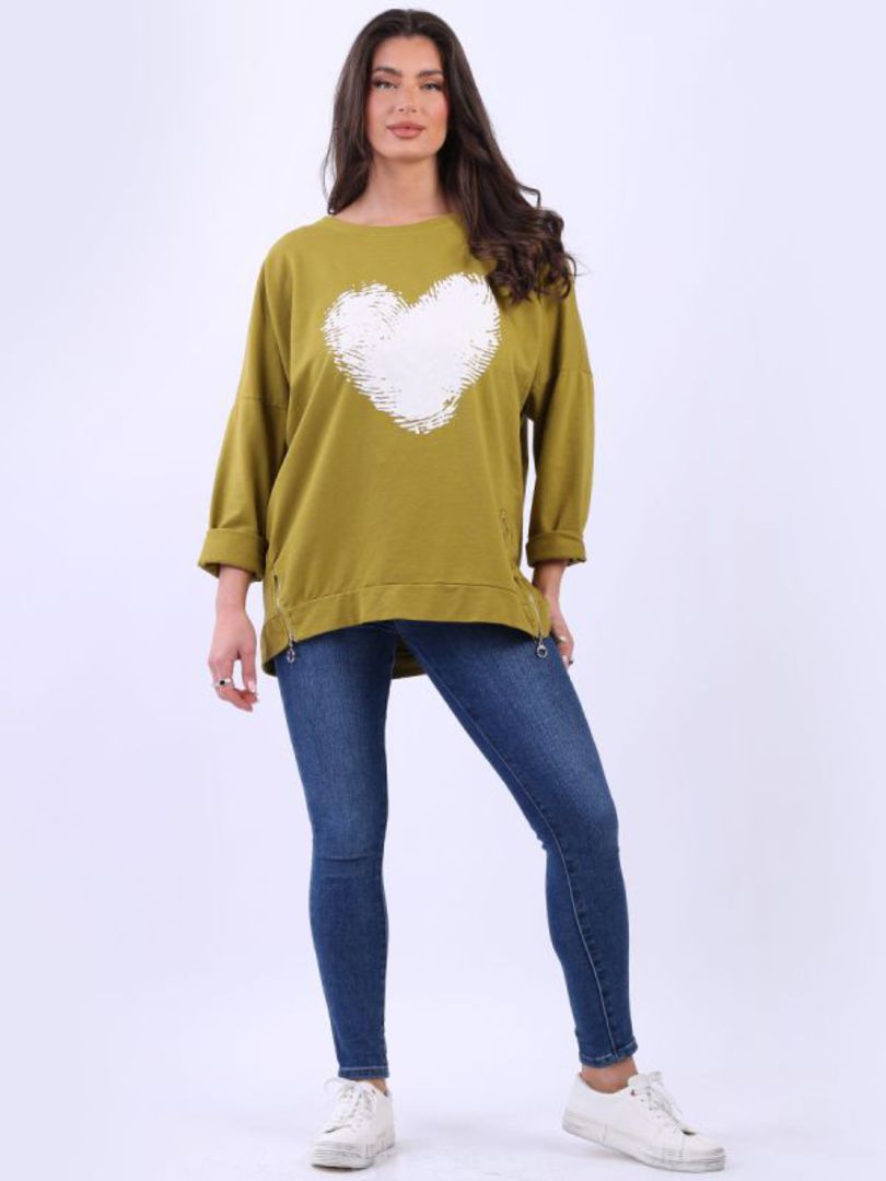 Fingerprint Cotton Heart Sweater Olive image 0