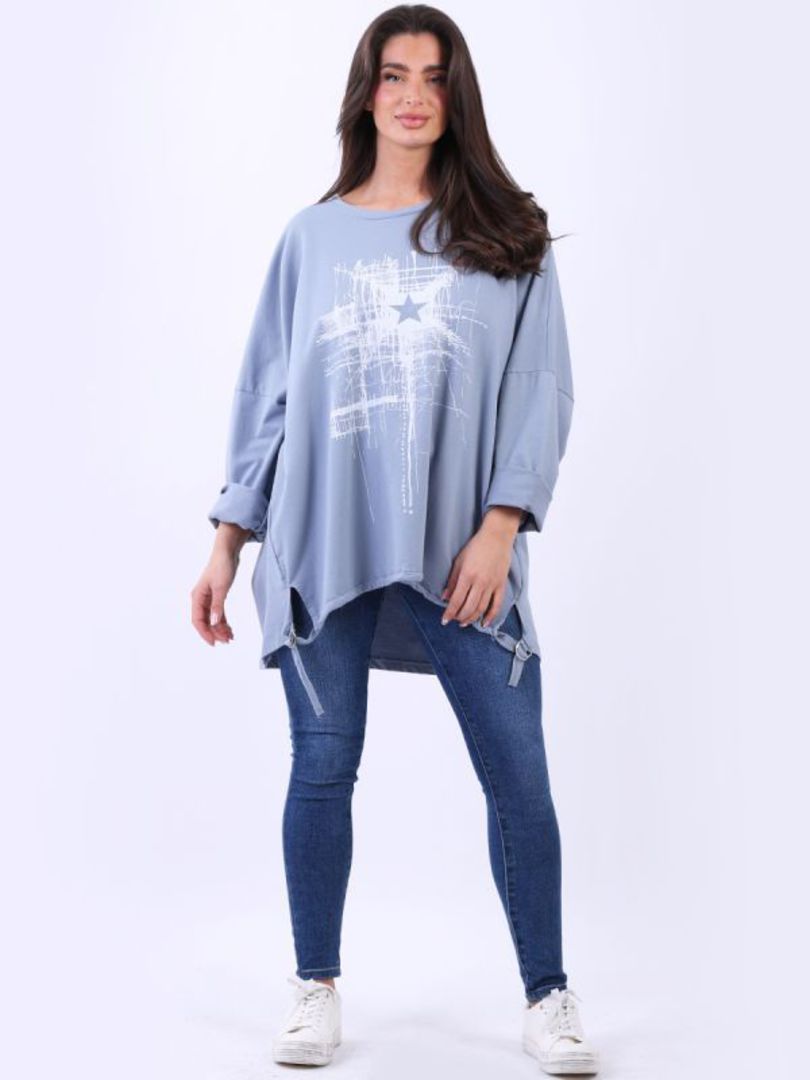Starburst Cotton Sweater Blue/Grey Made in Italy image 1