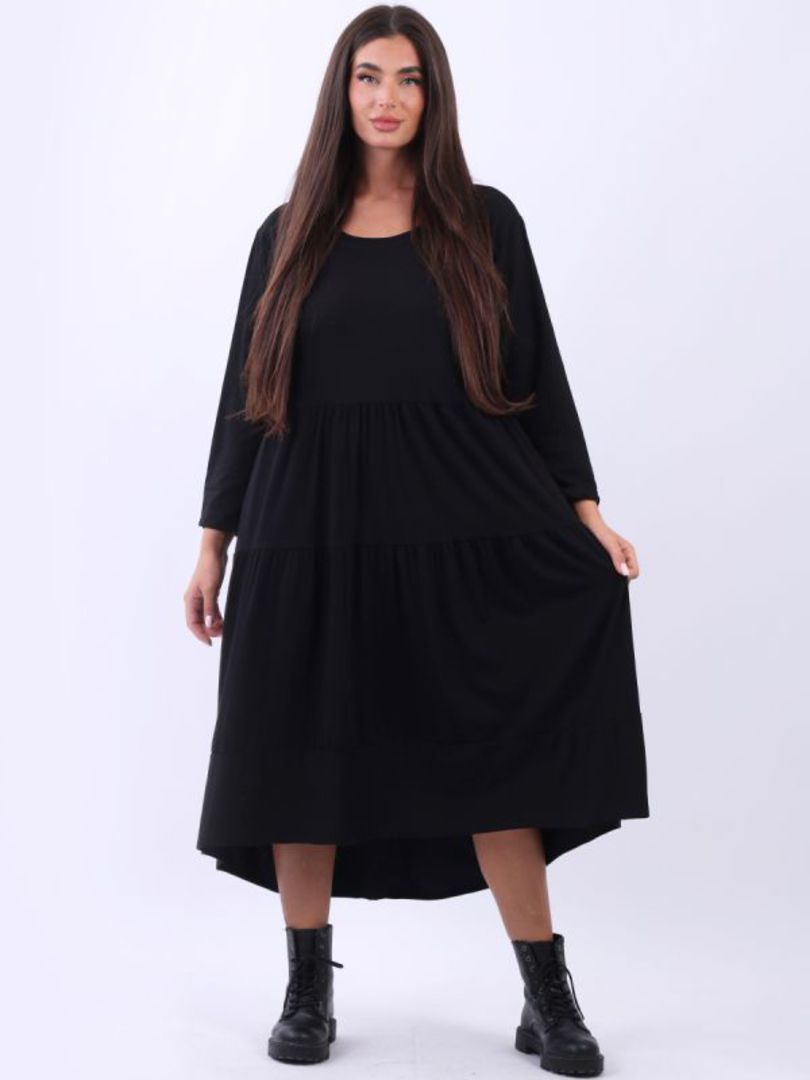 Matilda Tiered Dress Long Sleeved Black image 1