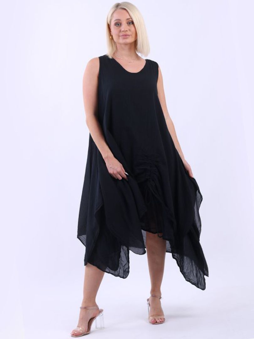 Valentina Ruched Hem Cotton Dress Black image 1