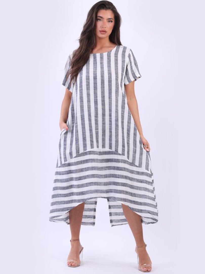 Saskia Striped Linen Dress Navy image 0