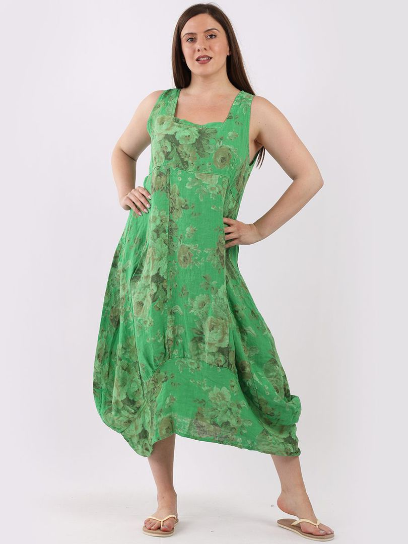 Gabriella Floral Linen Dress Apple Green image 1