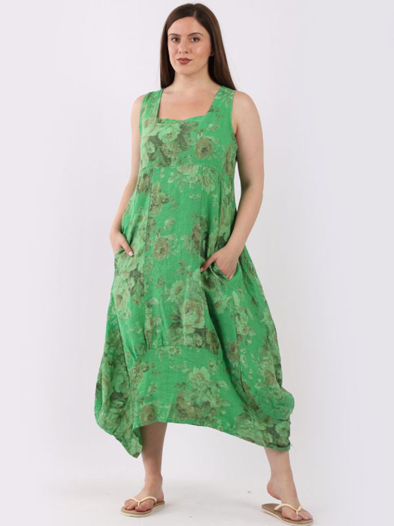 Gabriella Floral Linen Dress Apple Green image 0