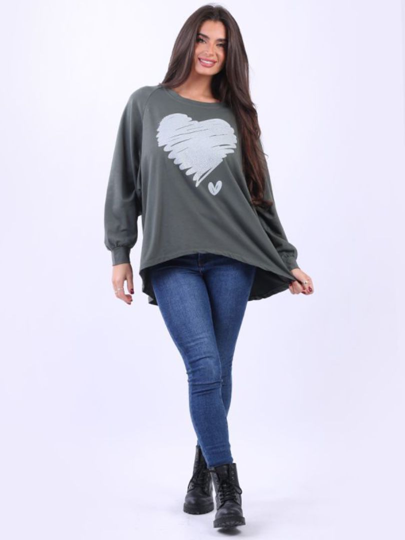 Scribble Shimmery Heart Sweater Khaki image 0