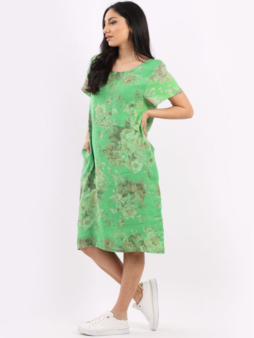 Fleur Pastel Linen Dress Apple Green image 3