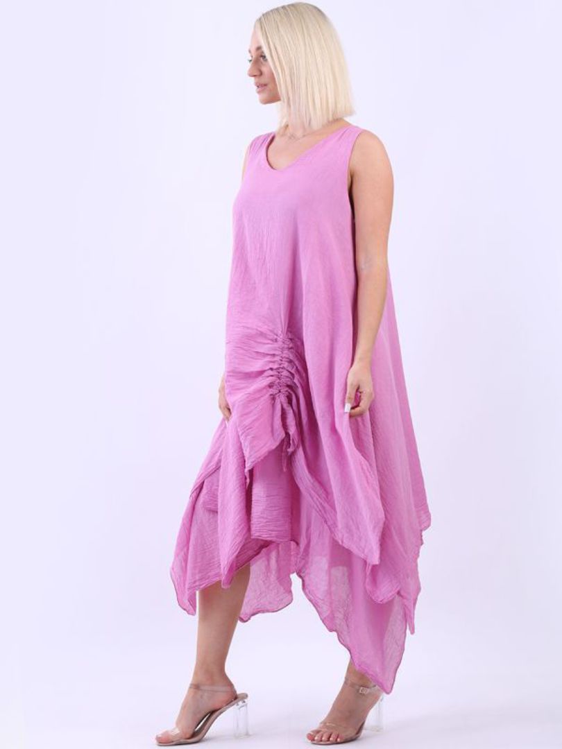 Valentina Ruched Hem Cotton Dress Flamingo Pink image 2