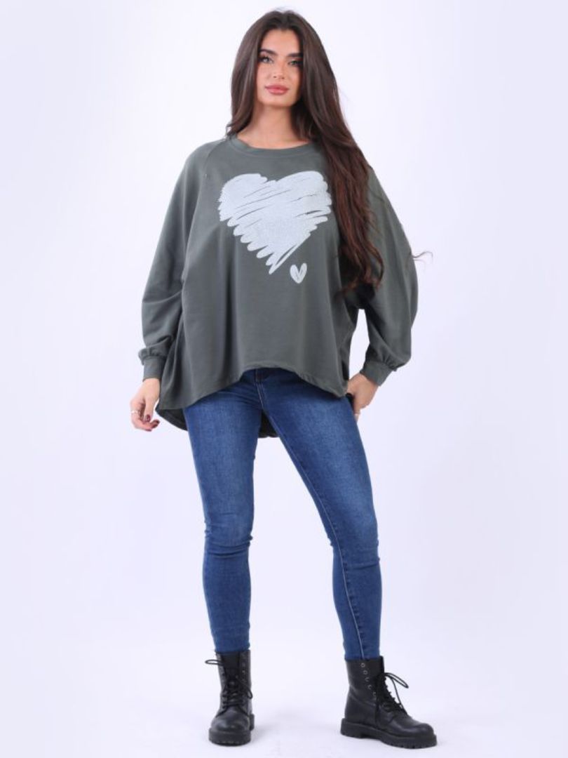 Scribble Shimmery Heart Sweater Khaki image 1