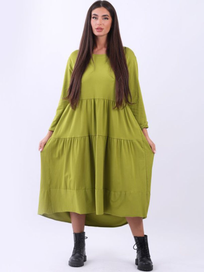 Matilda Tiered Dress Long Sleeved Lime image 1