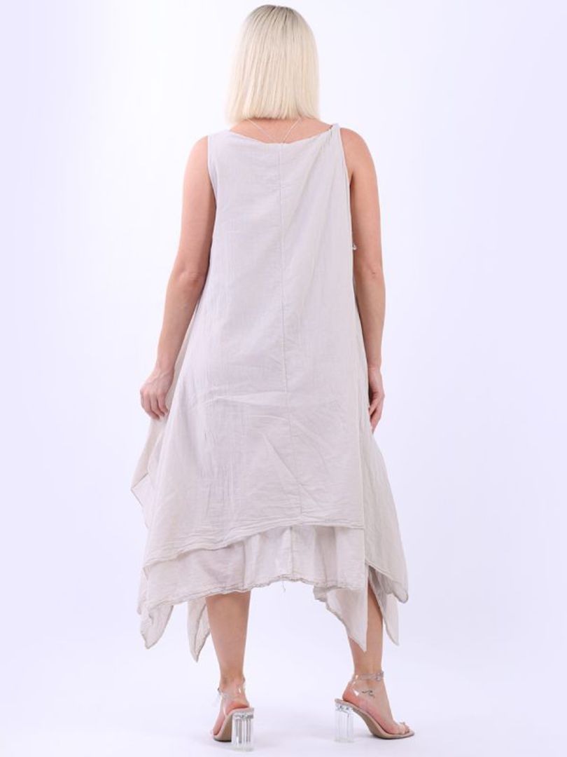 Valentina Ruched Hem Cotton Dress Beige image 2