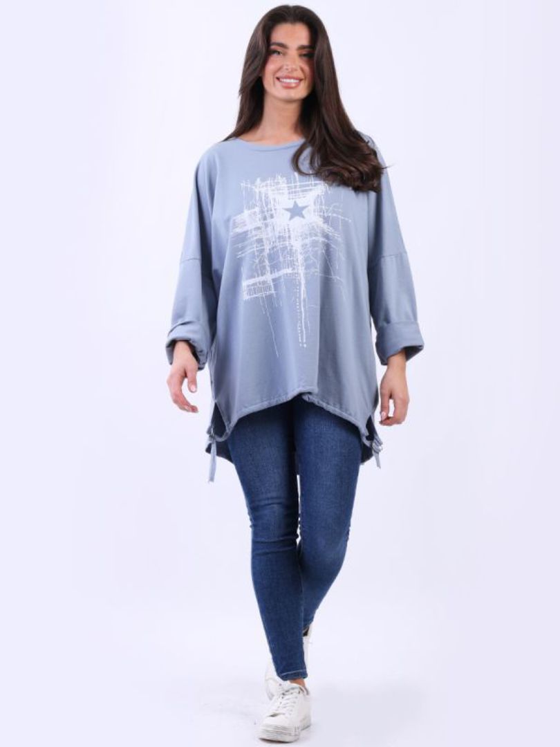 Starburst Cotton Sweater Blue/Grey Made in Italy image 0