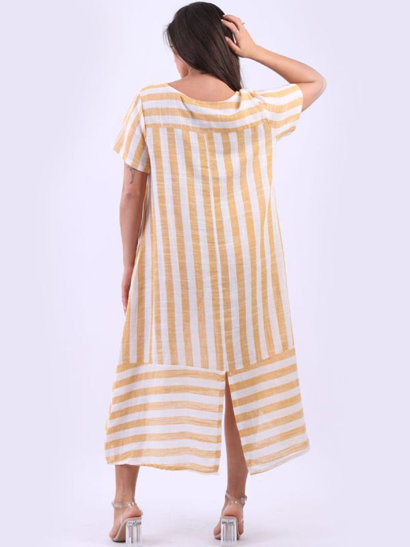 Saskia Stripe Linen Dress Mocha image 1