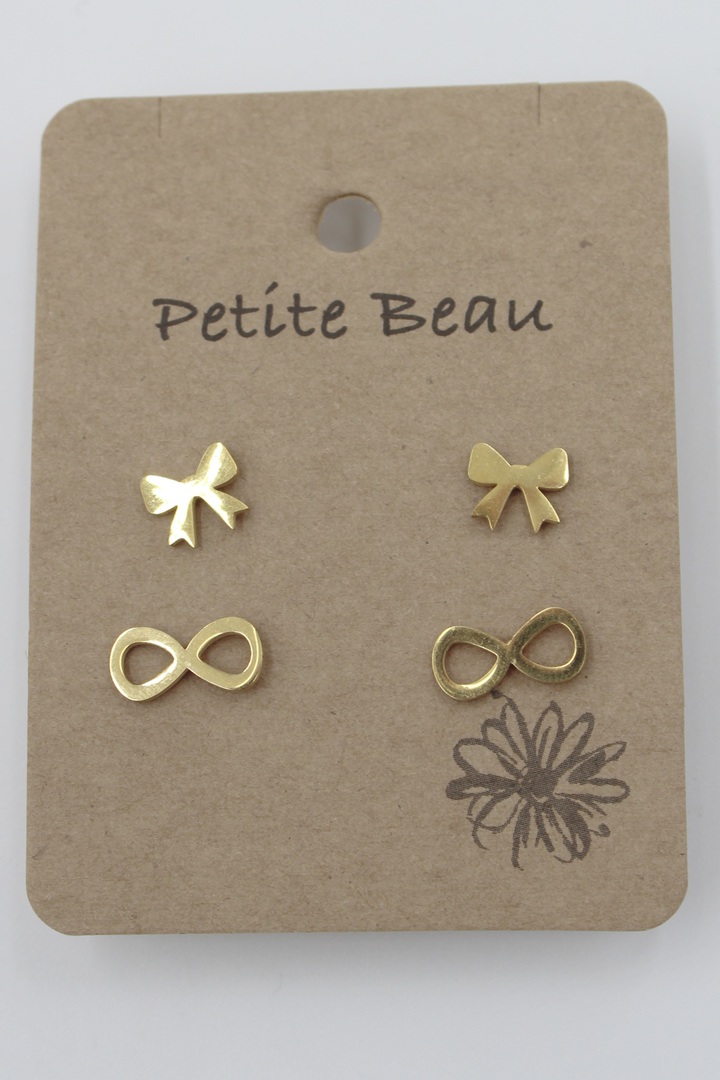 Petite Beau Stainless Steel Two Bow Earrings Gold image 0
