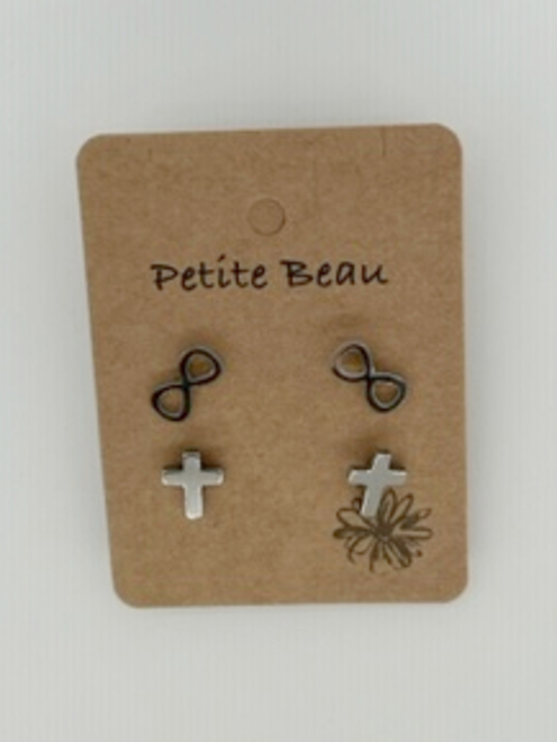 Petite Beau Stainless Steel Bow/Cross Earrings image 0