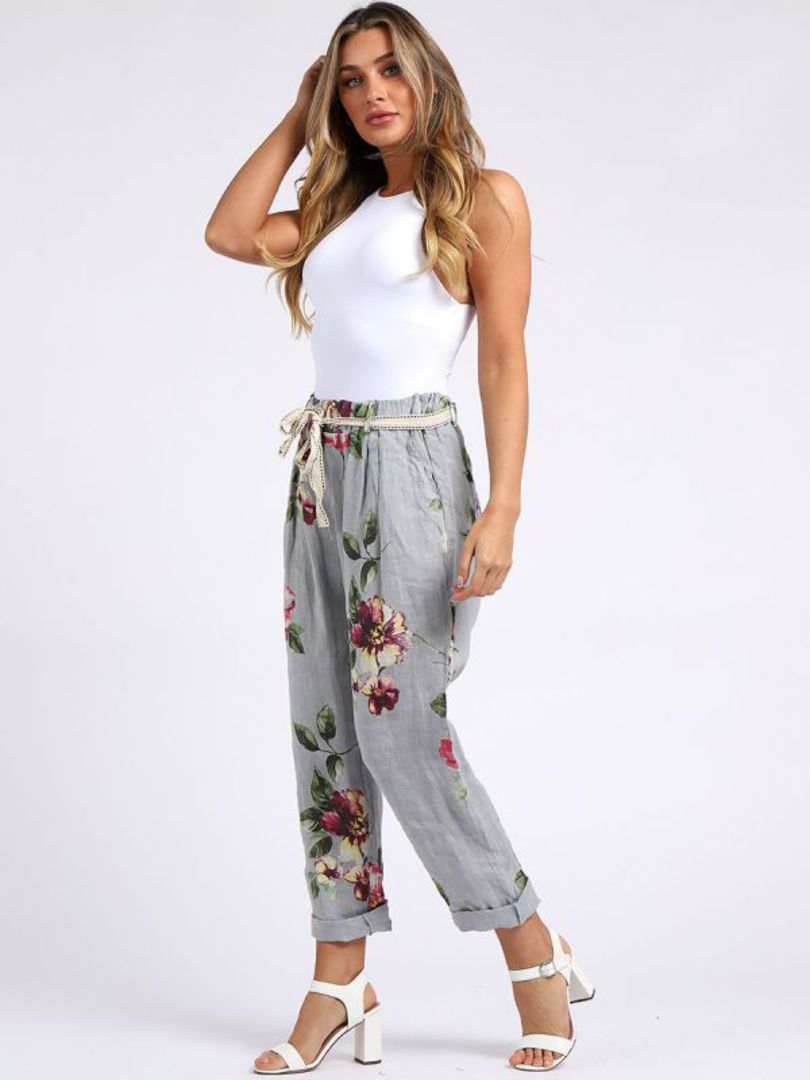 Marcella Linen Trousers Floral Grey image 2