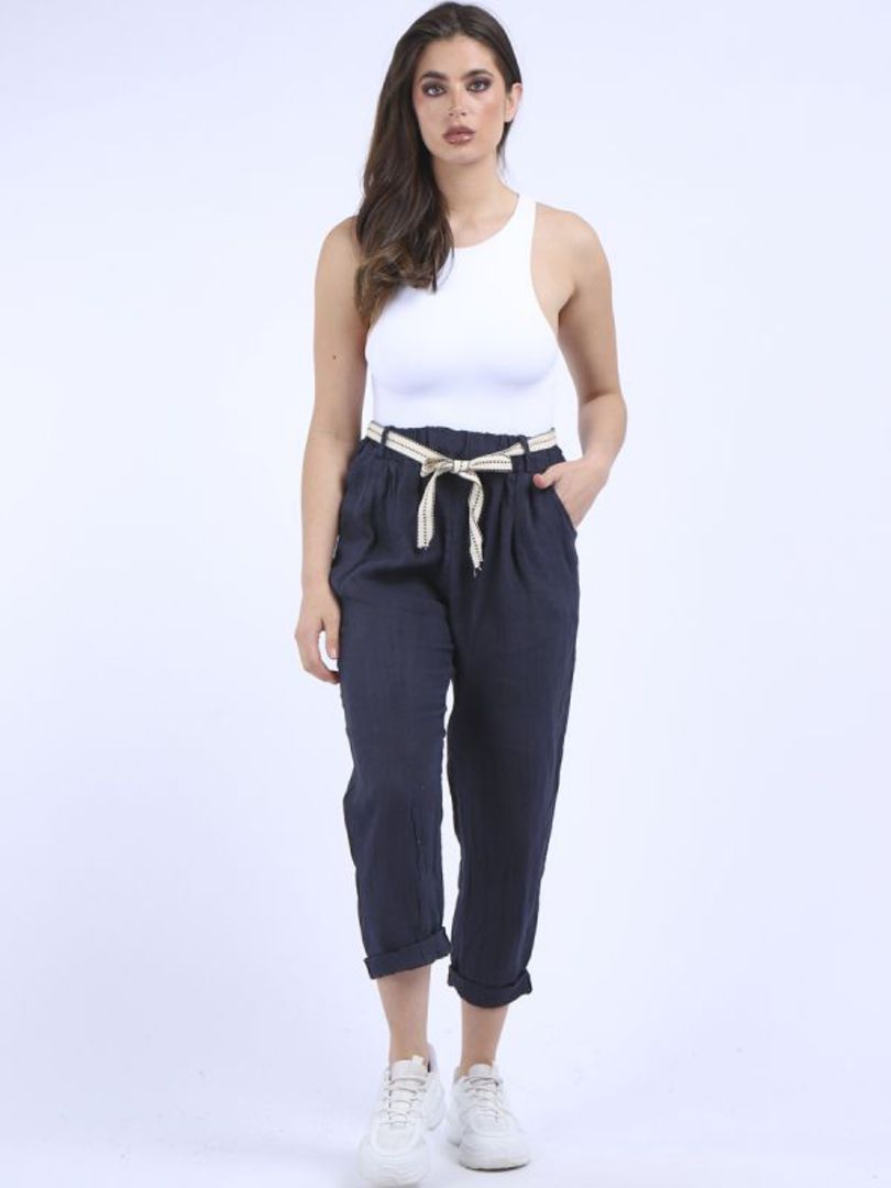Marcella Linen Trousers Navy 14-18 image 2