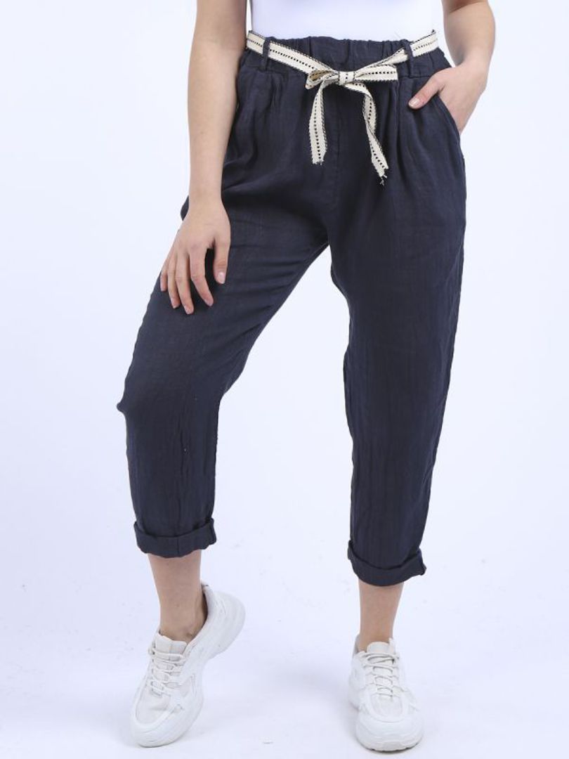 Marcella Linen Trousers Navy 14-18 image 1