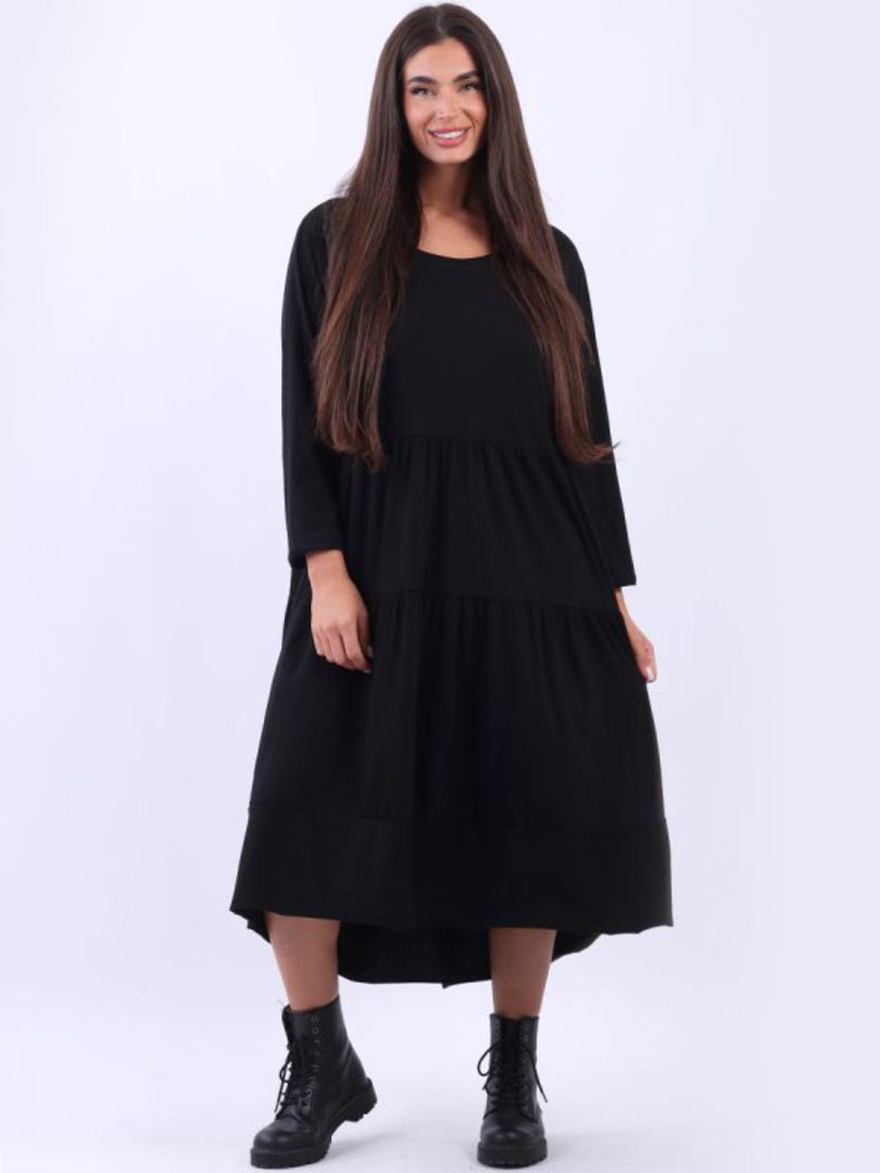 Matilda Tiered Dress Long Sleeved Black image 0
