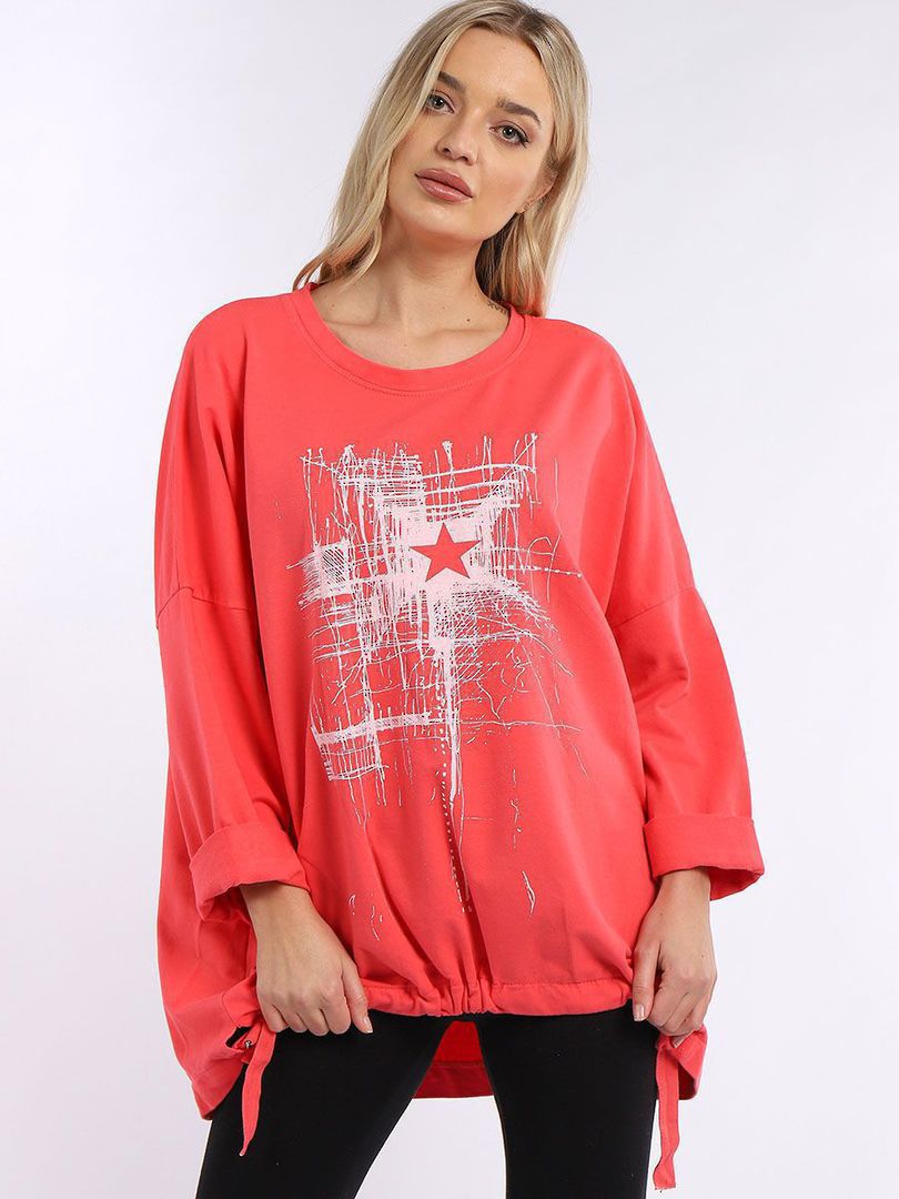 Starburst Cotton Sweater Coral "Made in Italy" image 2