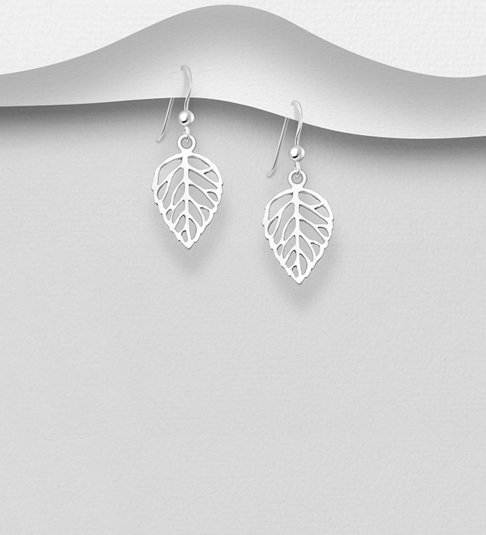 Sterling Silver Stencil Leaf Earrings image 2
