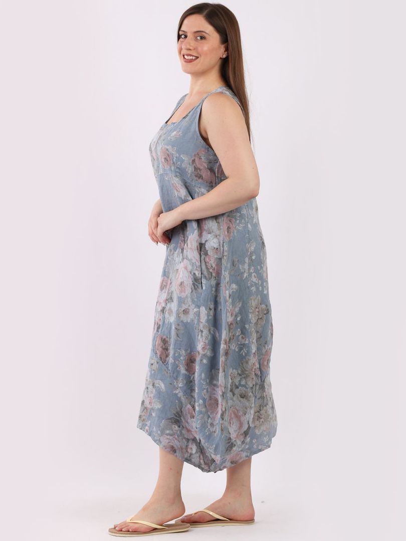 Gabriella Floral Linen Dress Denim image 2