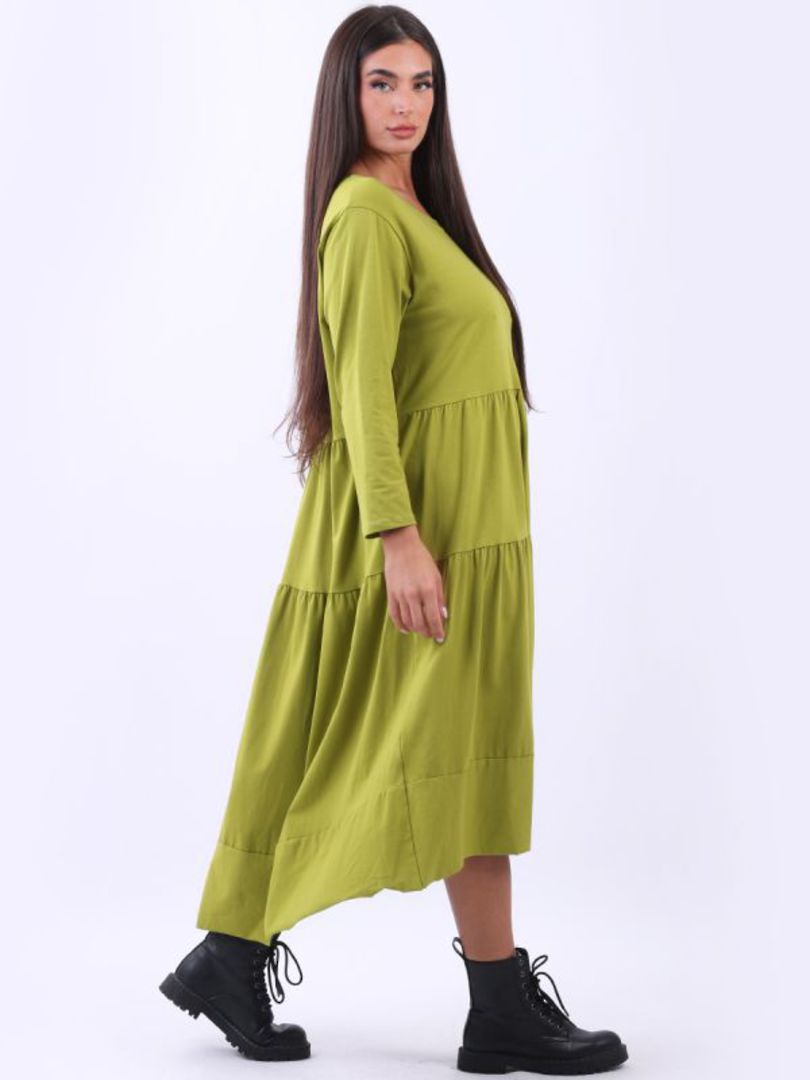 Matilda Tiered Dress Long Sleeved Lime image 2
