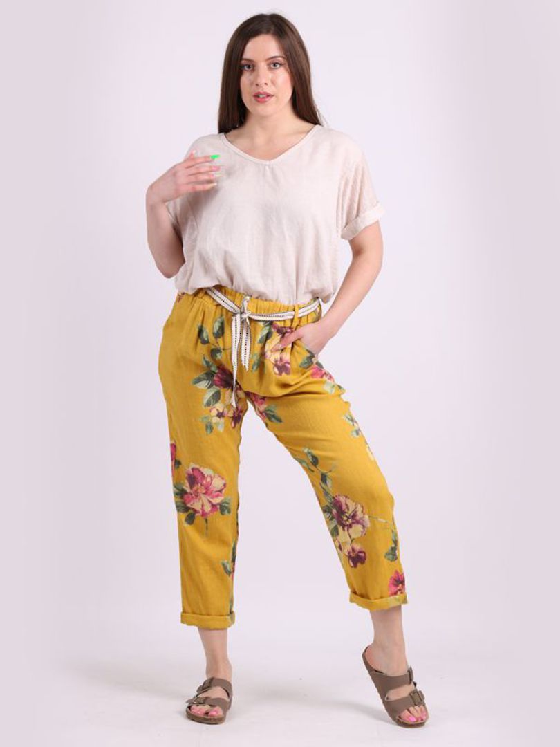 Marcella Floral Trousers Mustard 14-18 image 1
