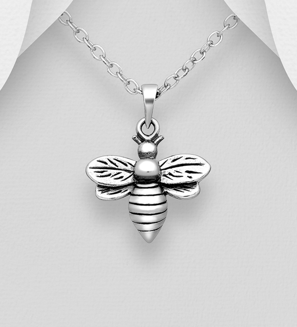 Sterling Silver Oxidized Bee Pendant image 0