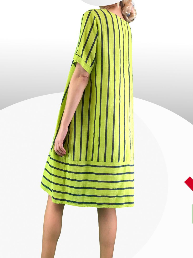 Evie Stripe Cotton Dress Lime Made In Italy image 1